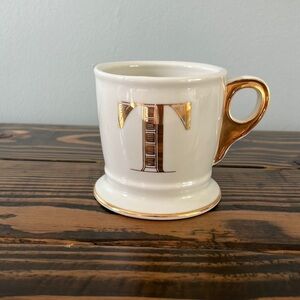 Anthropologie Monogram “T” Gold Stencil Mug